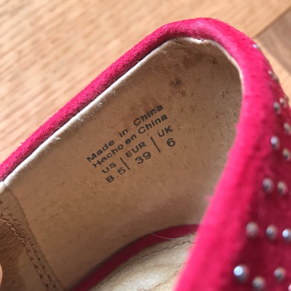 Aldo Red Suede Silver Studded Pointy Toe Flats | Size 8.5 - Picture 5 of 12